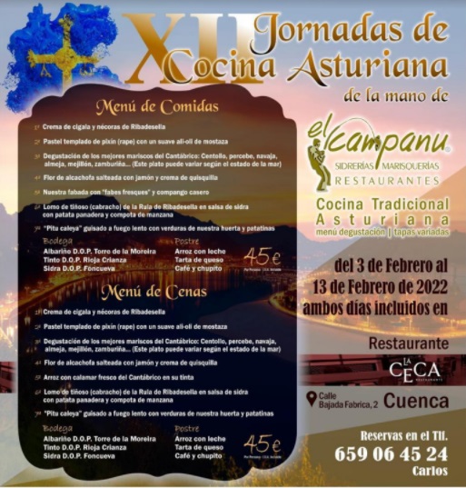 Menú degustación de las XII Jornadas de la Cocina Asturiana en Cuenca. 