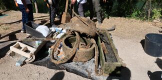 Basura sacada del Júcar. Foto: Club Apnea Cuenca