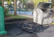 Contenedores quemados y daños en fuentes públicas y papeleras de Tarancón tras la victoria de España (FOTOS)
